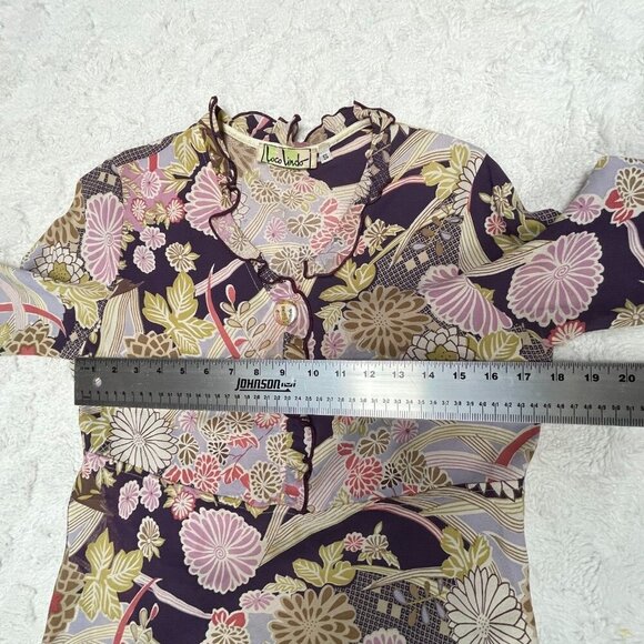 Vintage Loco Lindo Women's Small Ruffle Neck Popover Top Flared Sleeve Blouse - Picture 7 of 10